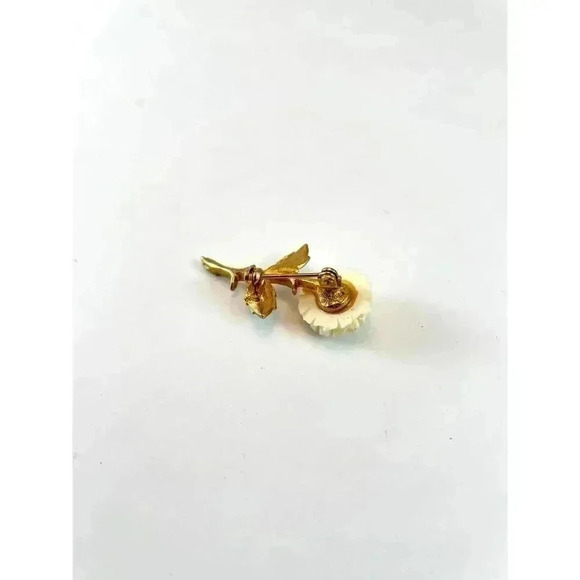 VTG Beige Flower Gold Tone Metal Brooch Pin Plastic Rose - Picture 9 of 10